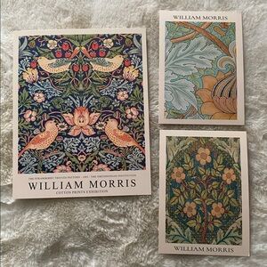 3 - William Morris Vintage  Blue Green Floral Prints unframed